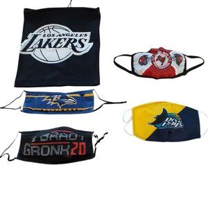 Sports Fan Face Mask & Bag Lot LA Lakers Buccaneers Ravens Devil Rays Gronk